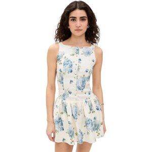 FAITHFULL Blair Mini Dress Cecile Floral Pale Blue Linen Coastal Garden Cottage